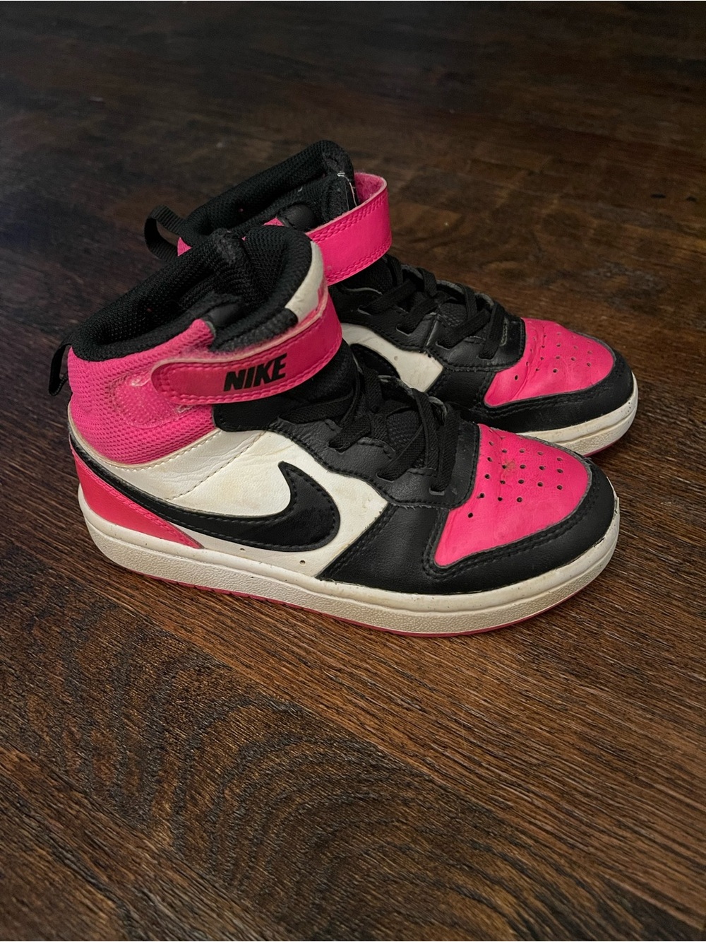 Nike Kids High-Top Sneakers in Pink, Black & White